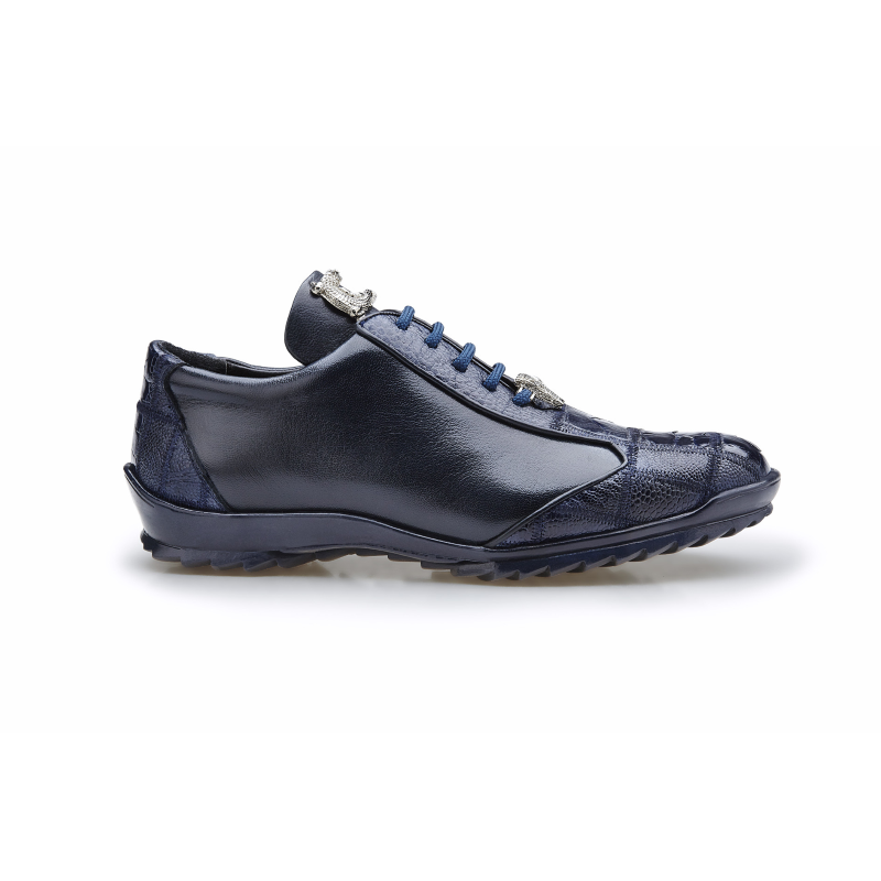 Belvedere Paulo Ostrich & Calfskin Sneakers Night Blue