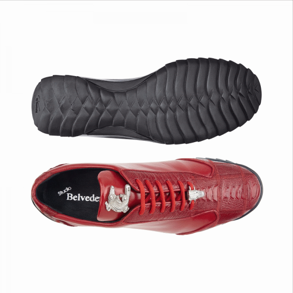 Belvedere Paulo Ostrich & Calfskin Sneakers Red