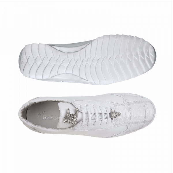 Belvedere Paulo Ostrich & Calfskin Sneakers White