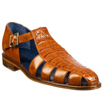 Belvedere Peter Caiman Crocodile and Calfskin Sandals Antique Almond