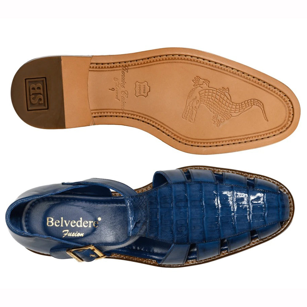 Belvedere Peter Caiman Crocodile and Calfskin Sandals Antique Blue Jean