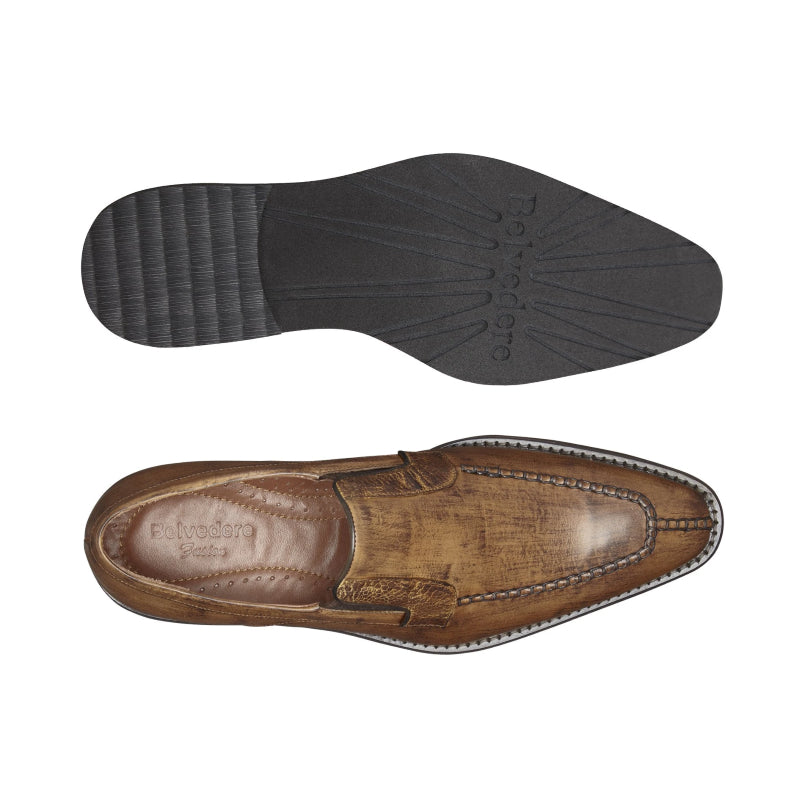 Belvedere Pietro Ostrich  & Calf Loafers Antique Almond