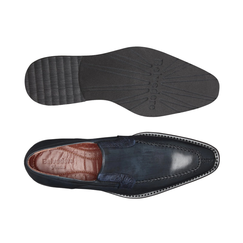 Belvedere Pietro Ostrich  & Calf Loafers Antique Blue Safari