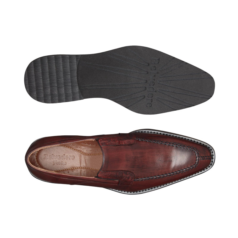 Belvedere Pietro Ostrich  & Calf Loafers Antique Wine Safari