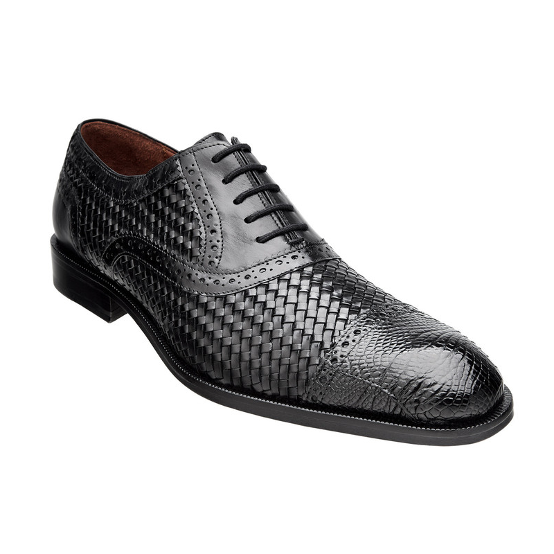Belvedere Pio Woven & Alligator Oxfords Black