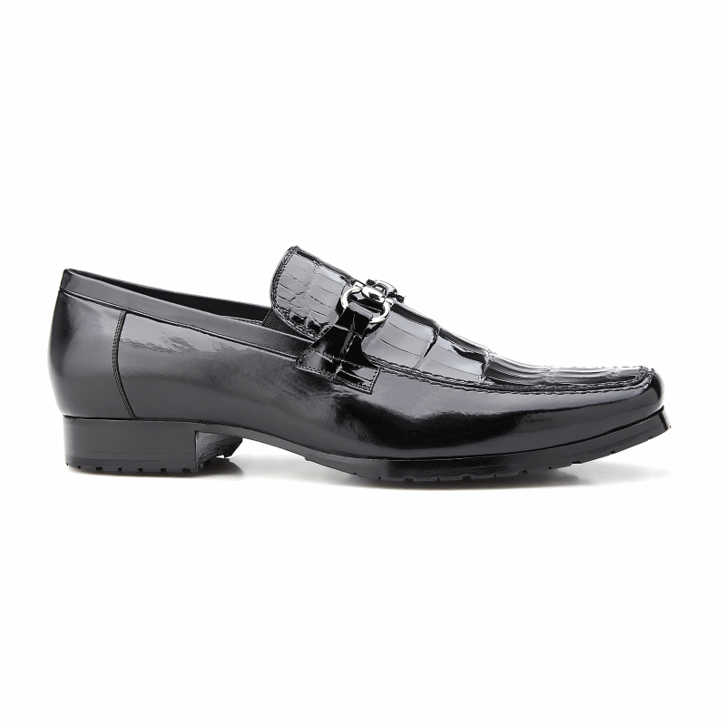 Belvedere Plato Alligator & Calfskin Bit Loafers Black