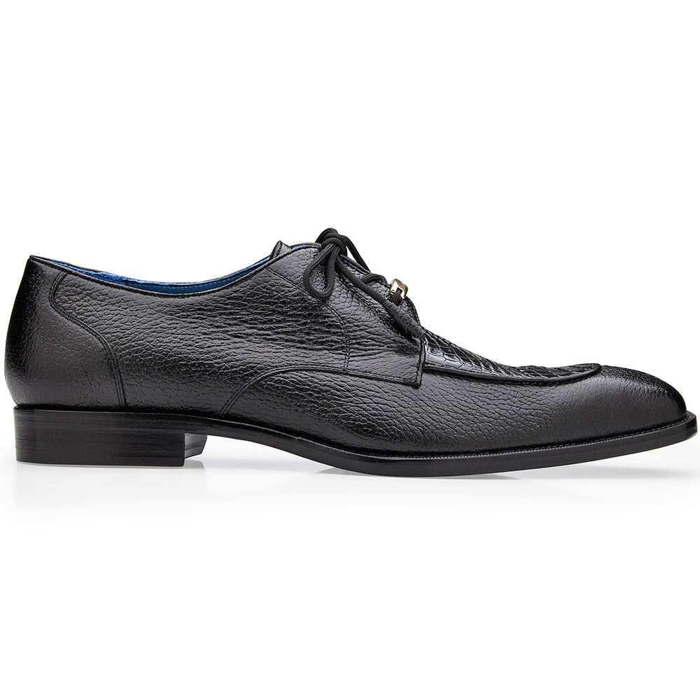 Belvedere Primo Genuine American Alligator / Pebble Grain Calfskin Shoes Black
