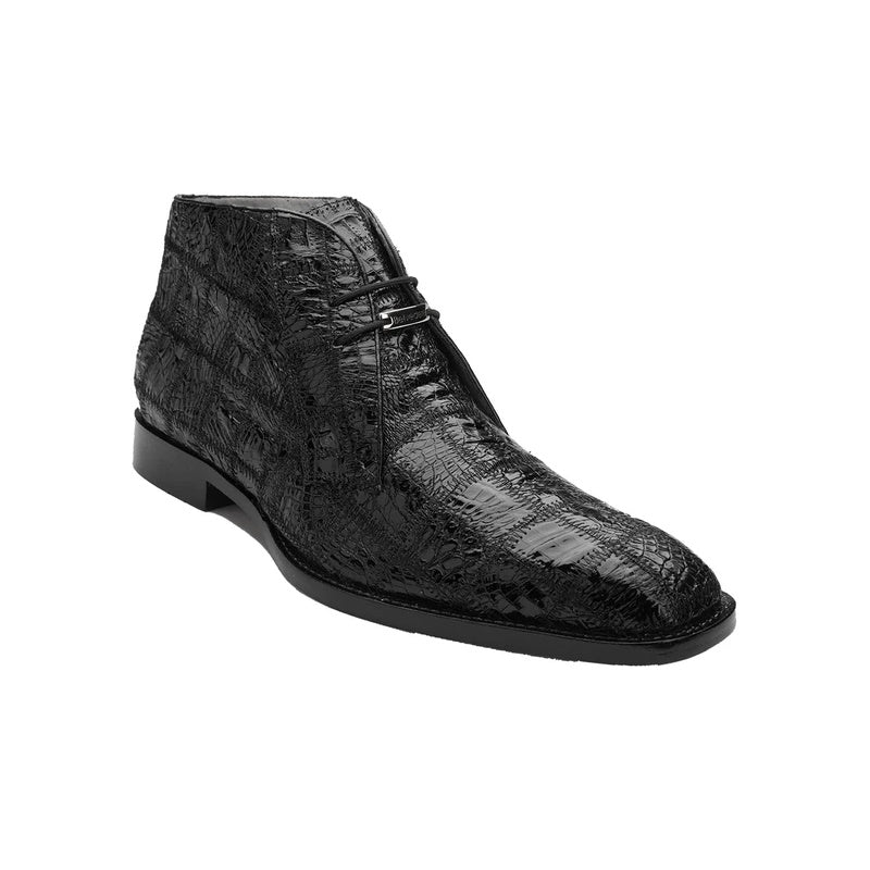 Belvedere Racer Patchwork Caiman Boots Black