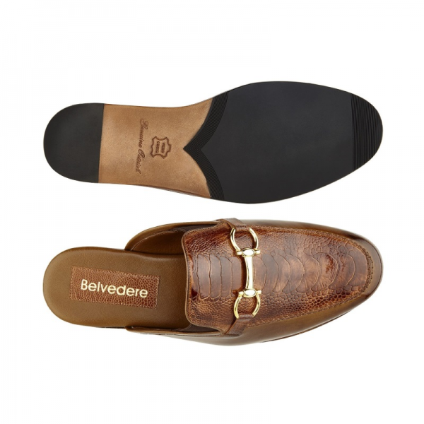 Belvedere Ray Ostrich Leg & Calfskin Sandals Brandy / Antique Brown