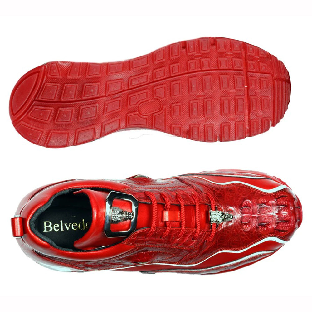 Belvedere Rexy Hornback Crocodile and Calfskin Sneakers Red