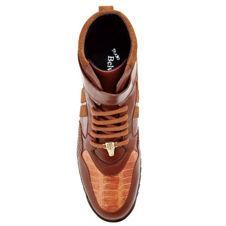 Belvedere Rino Crocodile Suede & Calfskin High Top Sneakers Honey