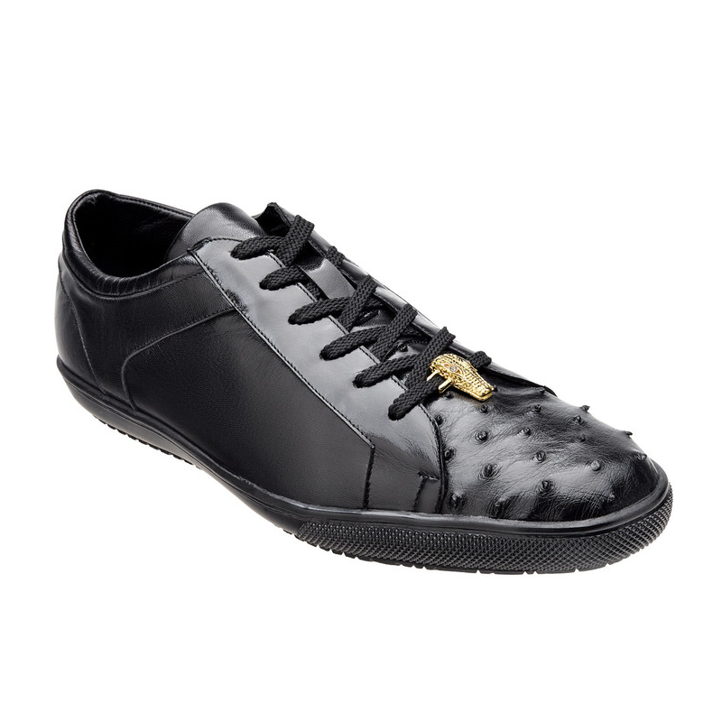 Belvedere Rocco Ostrich & Calfskin Sneakers Black