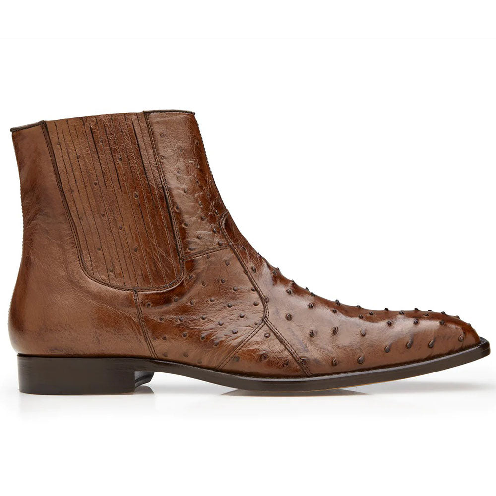 Belvedere Roger Genuine Ostrich Quill Chelsea Boots Ant Brandy