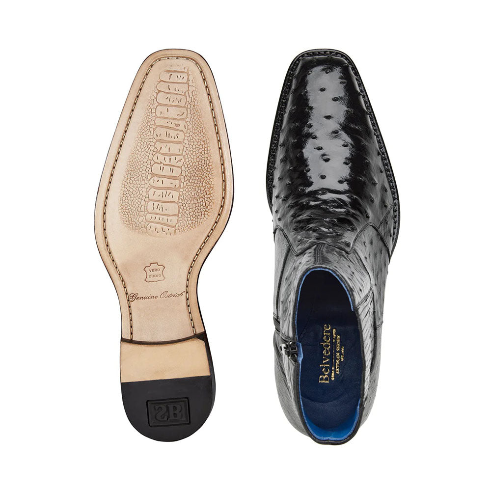 Belvedere Roger Genuine Ostrich Quill Chelsea Boots Black (R55)