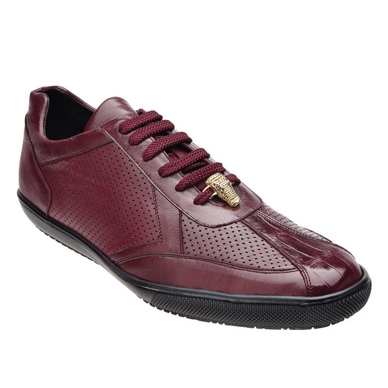 Belvedere Romano Crocodile & Calfskin Perforated Sneakers Dark Burgundy