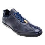 Belvedere Romano Crocodile & Calfskin Perforated Sneakers Navy