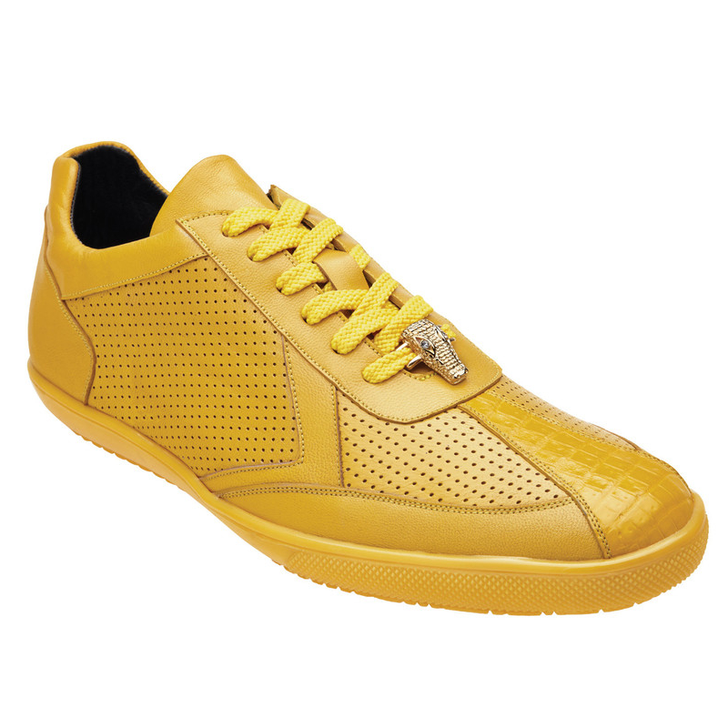 Belvedere Romano Crocodile & Calfskin Perforated Sneakers Yellow