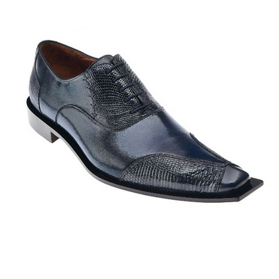 Belvedere Rosso Lizard & Calfskin Oxfords Antique Navy