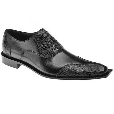 Belvedere Rosso Lizard & Calfskin Oxfords Black