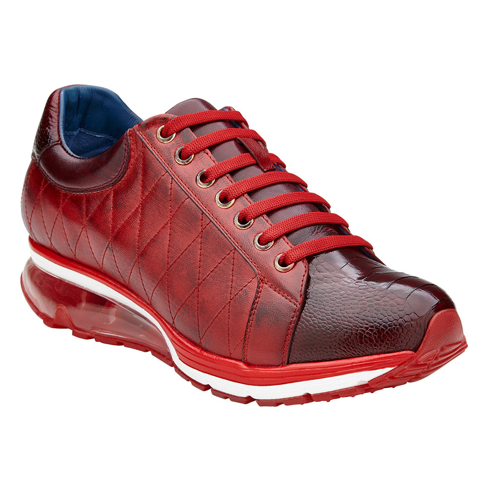 Belvedere Sacco Genuine Ostrich / Quilted Italian Calfskin Sneakers Burgundy/Cherry
