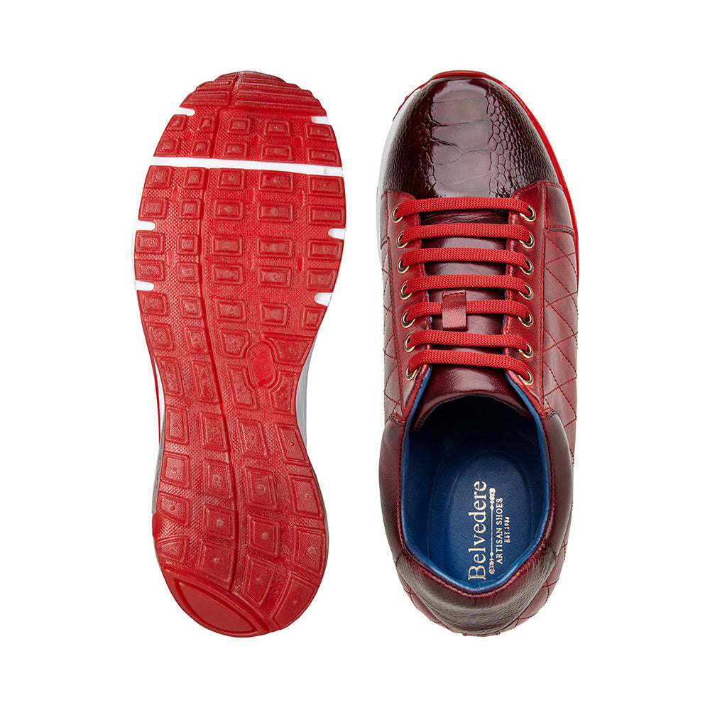 Belvedere Sacco Genuine Ostrich / Quilted Italian Calfskin Sneakers Burgundy/Cherry