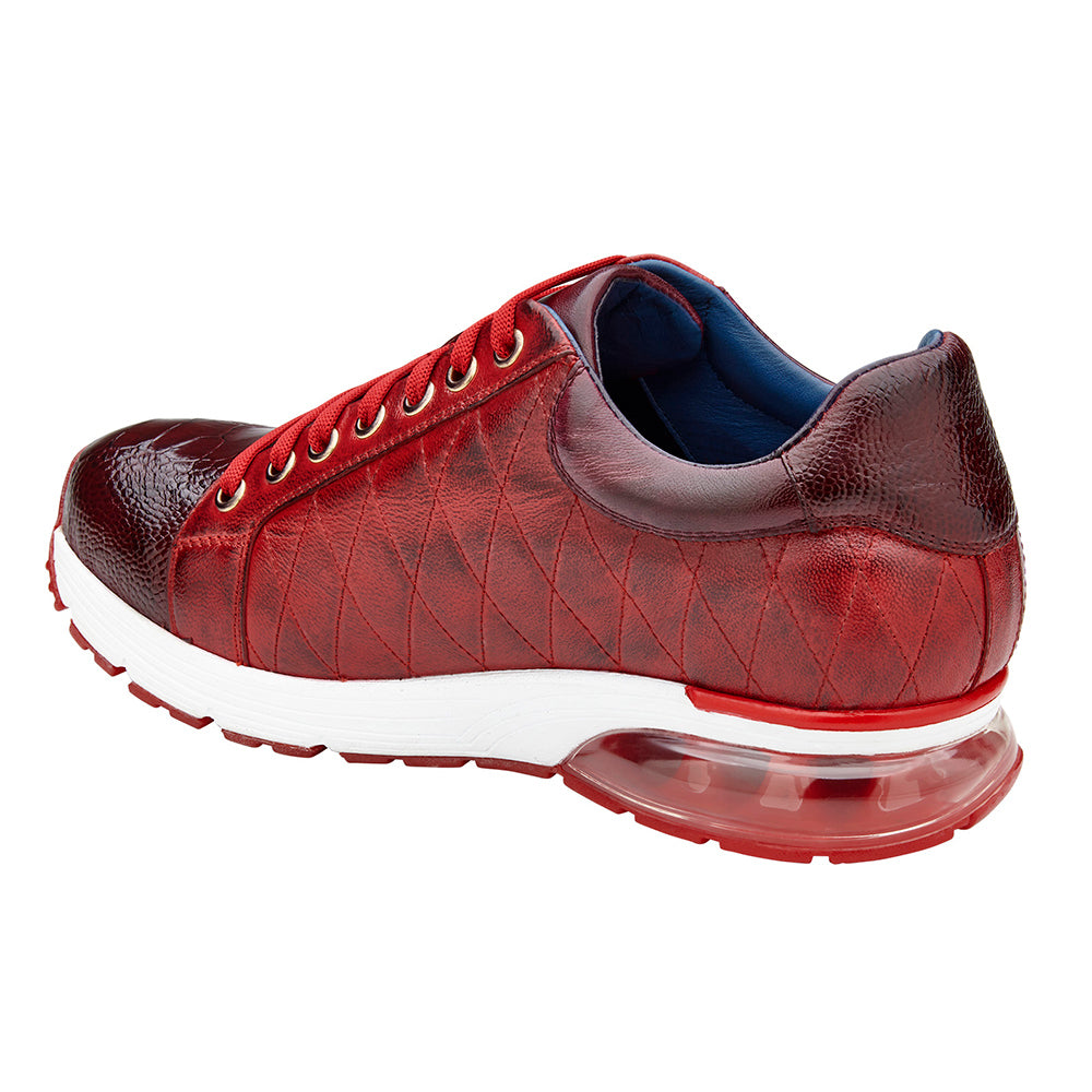 Belvedere Sacco Genuine Ostrich / Quilted Italian Calfskin Sneakers Burgundy/Cherry