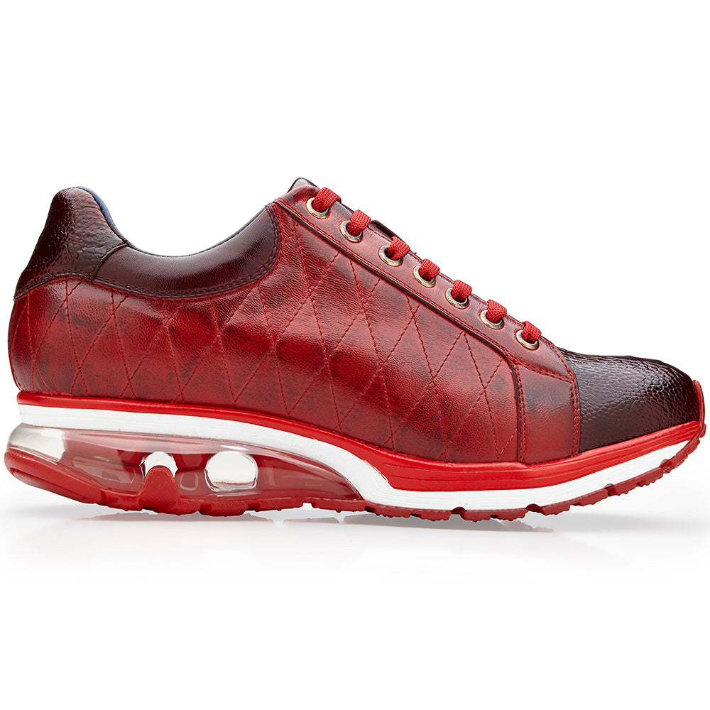 Belvedere Sacco Genuine Ostrich / Quilted Italian Calfskin Sneakers Burgundy/Cherry