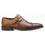 Belvedere Salinas Ostrich Monk Strap Shoes Antique Almond