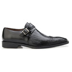 Belvedere Salinas Ostrich Monk Strap Shoes Black