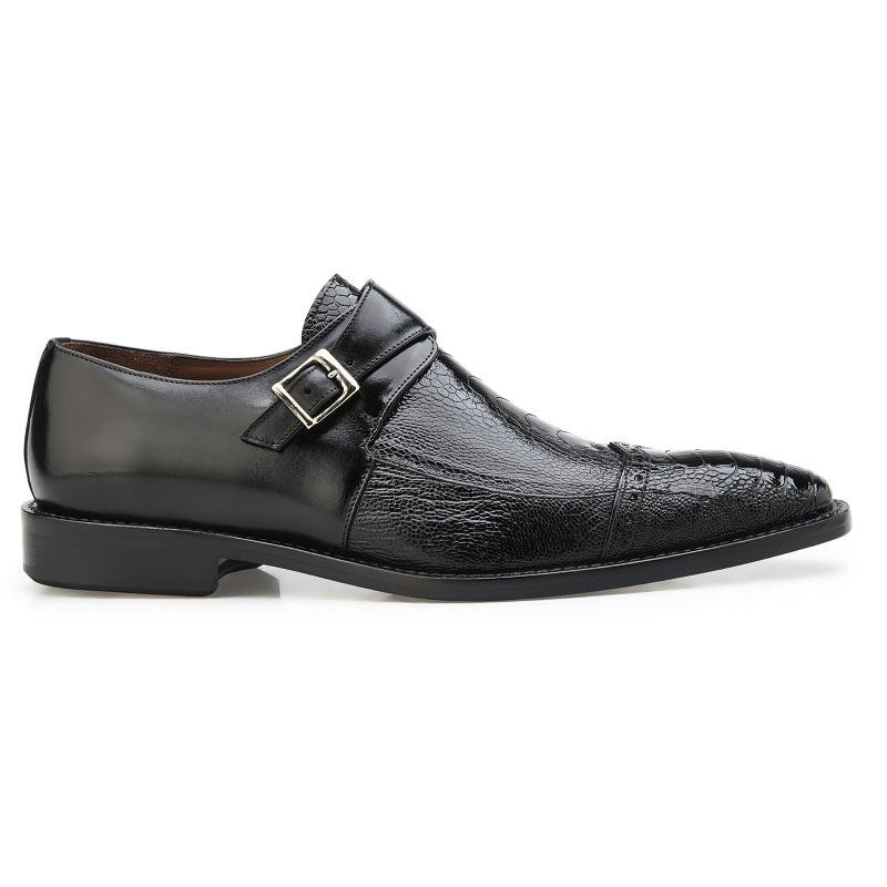Belvedere Salinas Ostrich Monk Strap Shoes Black