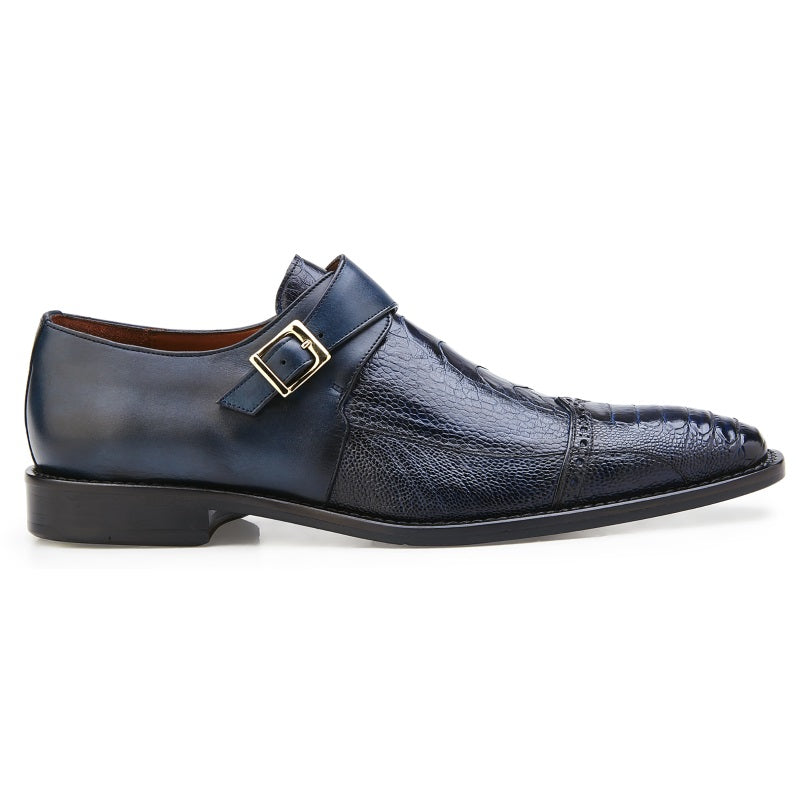 Belvedere Salinas Ostrich Monk Strap Shoes Blue Safari