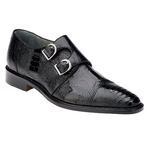 Belvedere Sato Ostrich Double Monk Strap Shoes Black