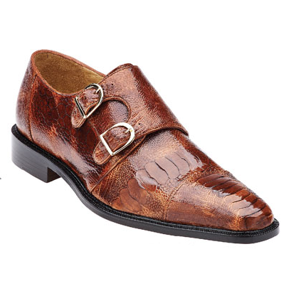 Belvedere Sato Ostrich Double Monk Strap Shoes Brandy/Antique Brown