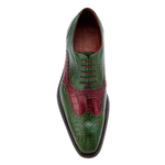Belvedere Sesto Calfskin & Alligator Wingtip Shoes Antique Emerald / Wine
