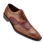 Belvedere Sesto Calfskin & Alligator Wingtip Shoes Antique Maple / Wine