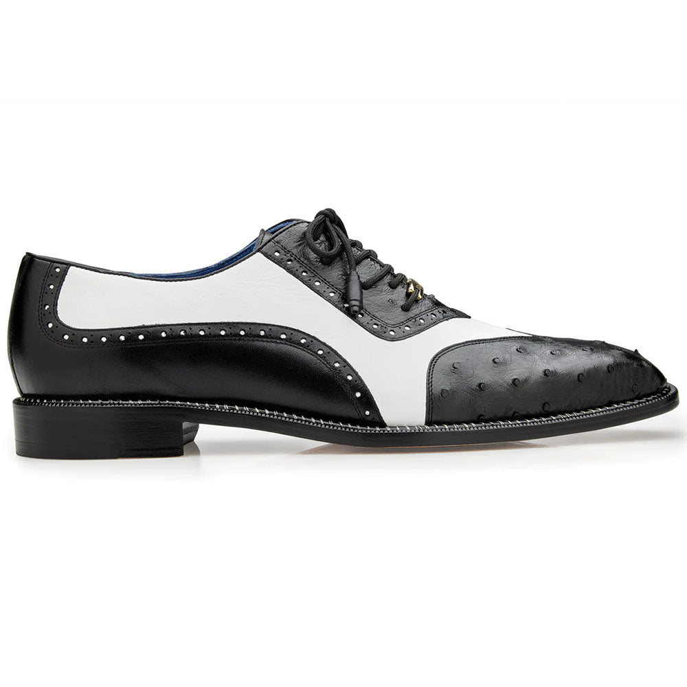 Belvedere Genuine Ostrich Quill / Italian Leather Shoes Black / White