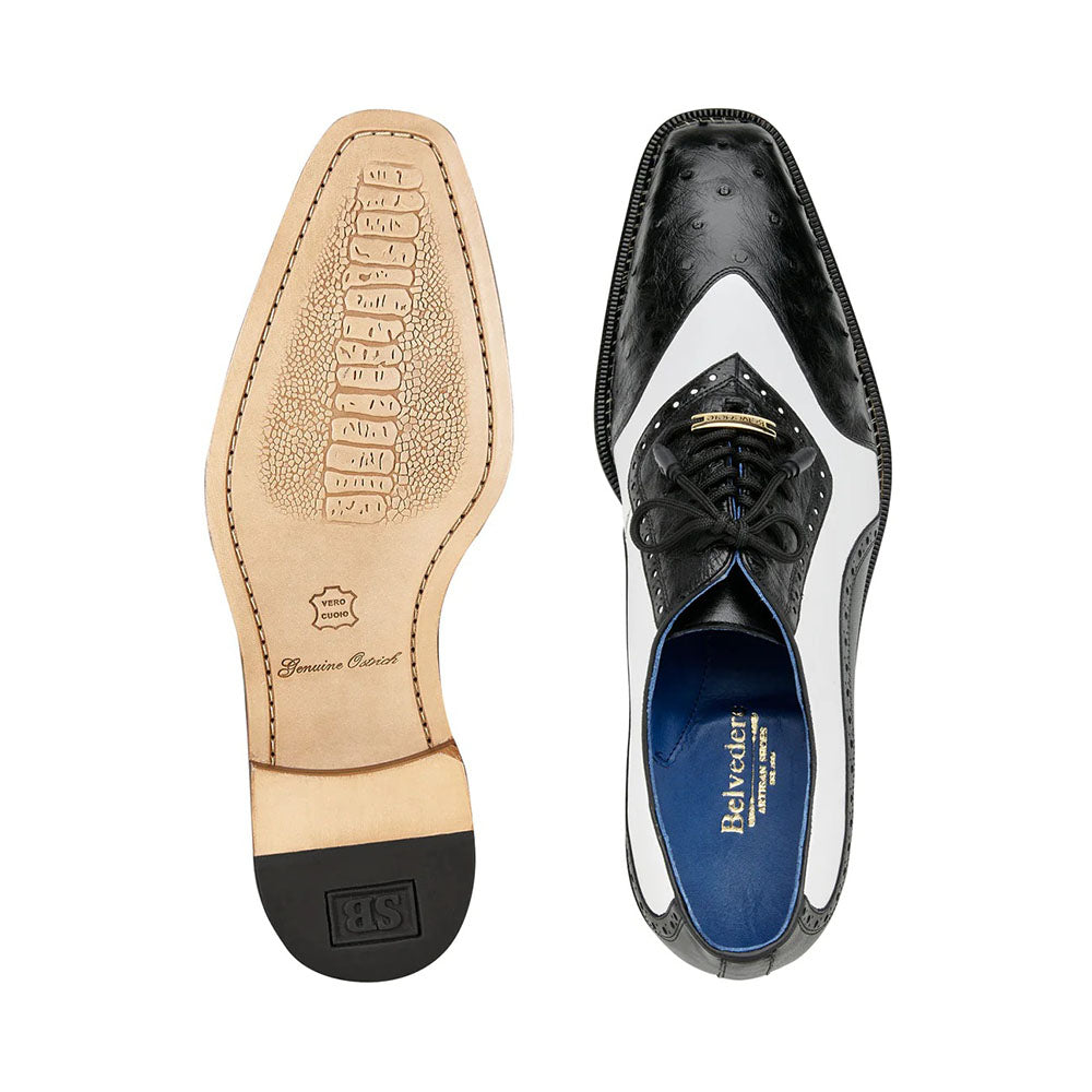 Belvedere Sesto Genuine Ostrich Quill / Italian Leather Shoes Black / White (R54)
