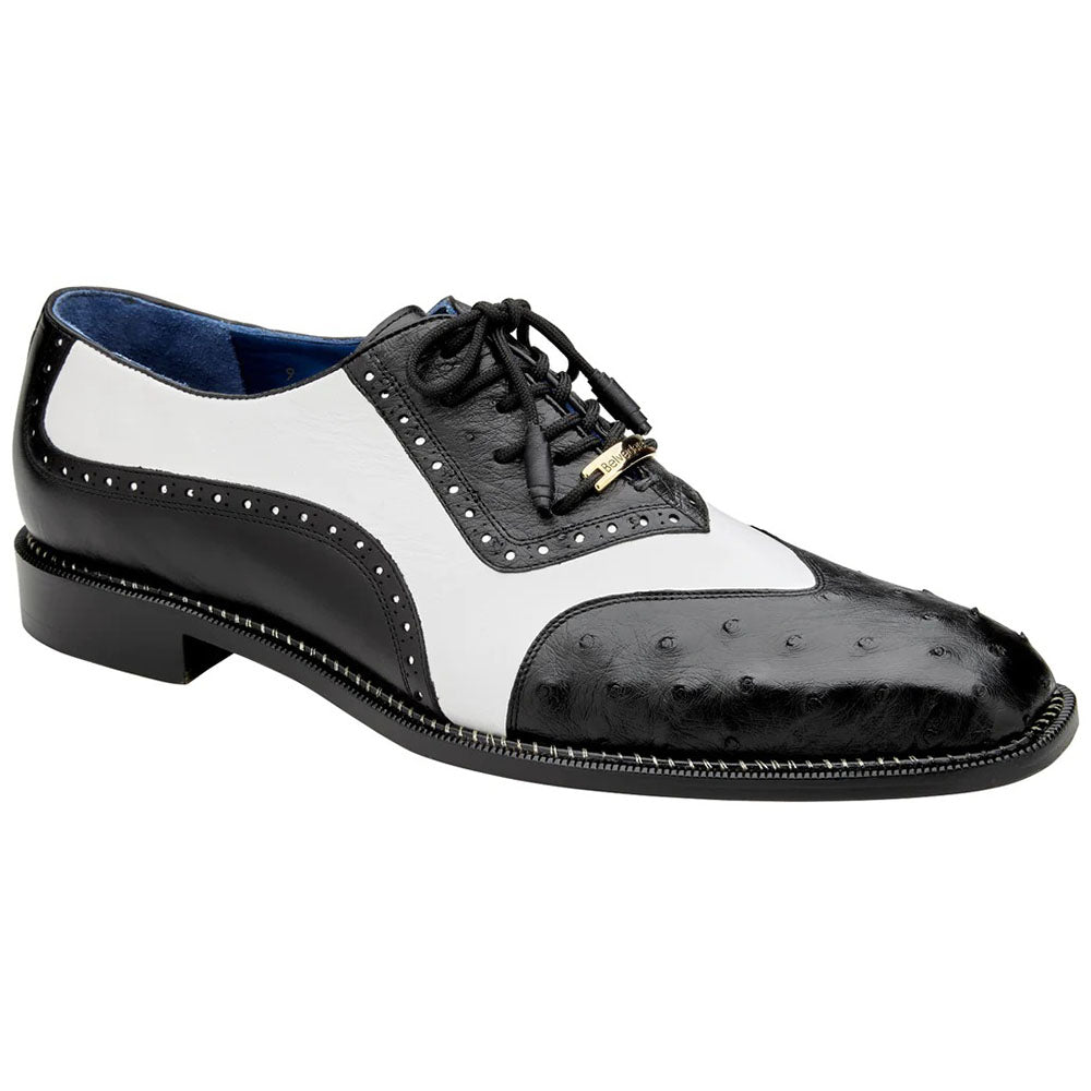 Belvedere Sesto Genuine Ostrich Quill / Italian Leather Shoes Black / White (R54)