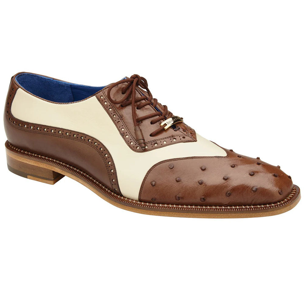 Belvedere Sesto Genuine Ostrich Quill / Italian Leather Shoes Brown / Cream (R54)