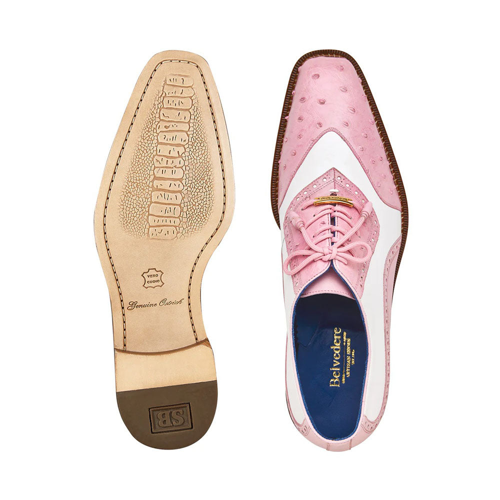 Belvedere Sesto Genuine Ostrich Quill / Italian Leather Shoes Pink / White (R54)