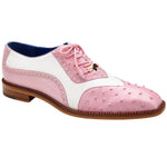Belvedere Sesto Genuine Ostrich Quill / Italian Leather Shoes Pink / White (R54)
