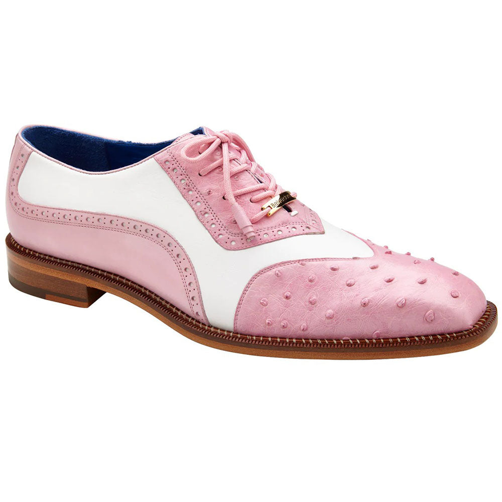 Belvedere Sesto Genuine Ostrich Quill / Italian Leather Shoes Pink / White (R54)