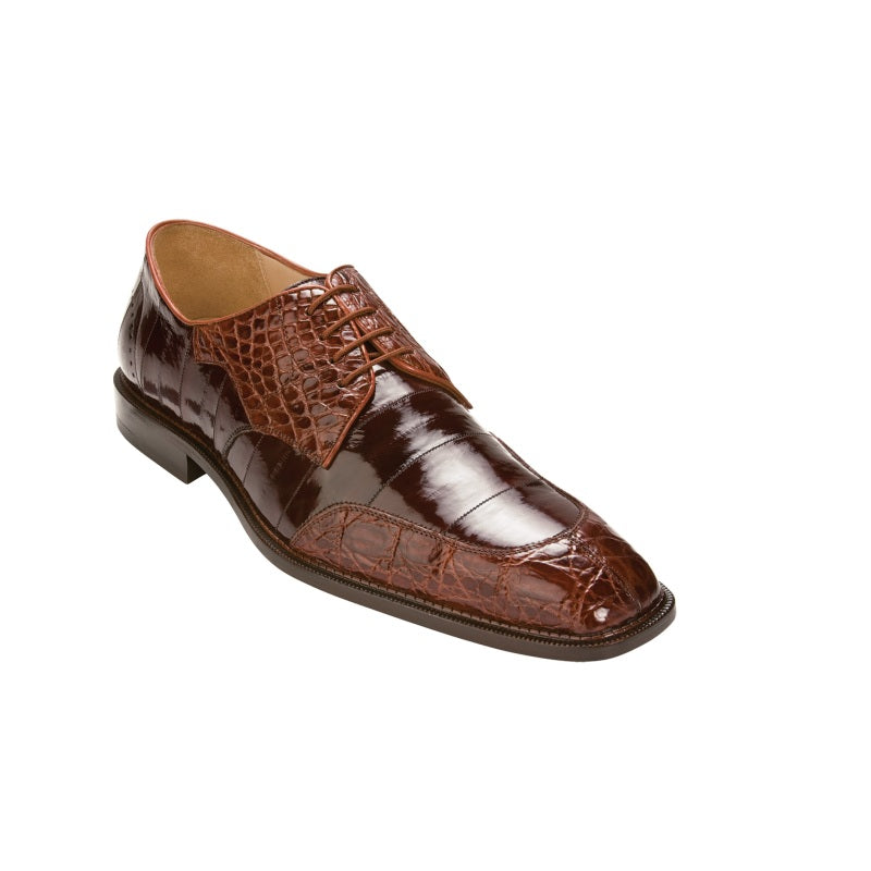 Belvedere  Cane Caiman & Eel Lace Up Shoes Brandy