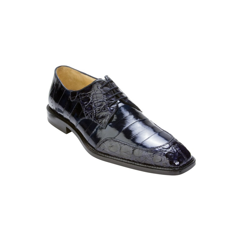 Belvedere  Cane Caiman & Eel Lace Up Shoes Navy