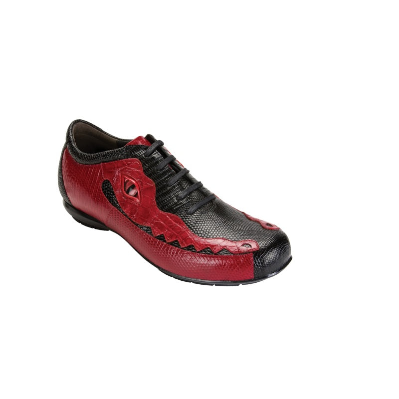 Belvedere Corona Lizard & Caiman Sneakers Black/Red