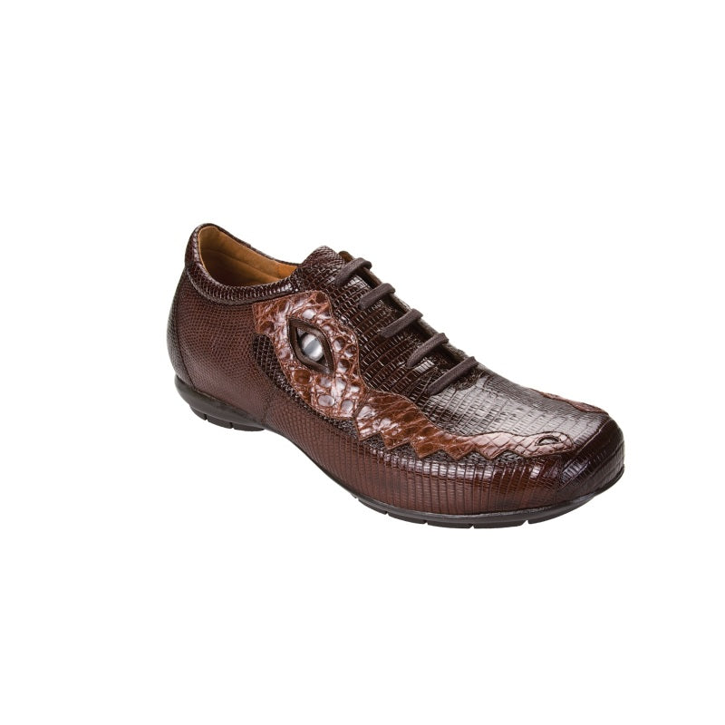 Belvedere Corona Lizard & Caiman Sneakers Dark Brown/Brown