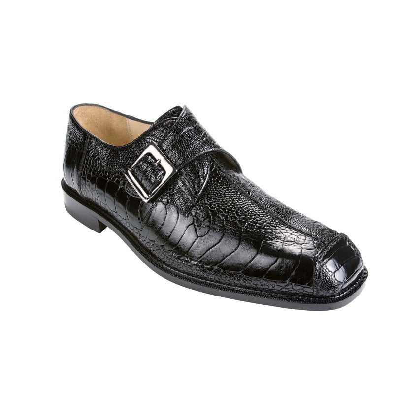 Belvedere Dolce Ostrich Monk Strap Shoes Black