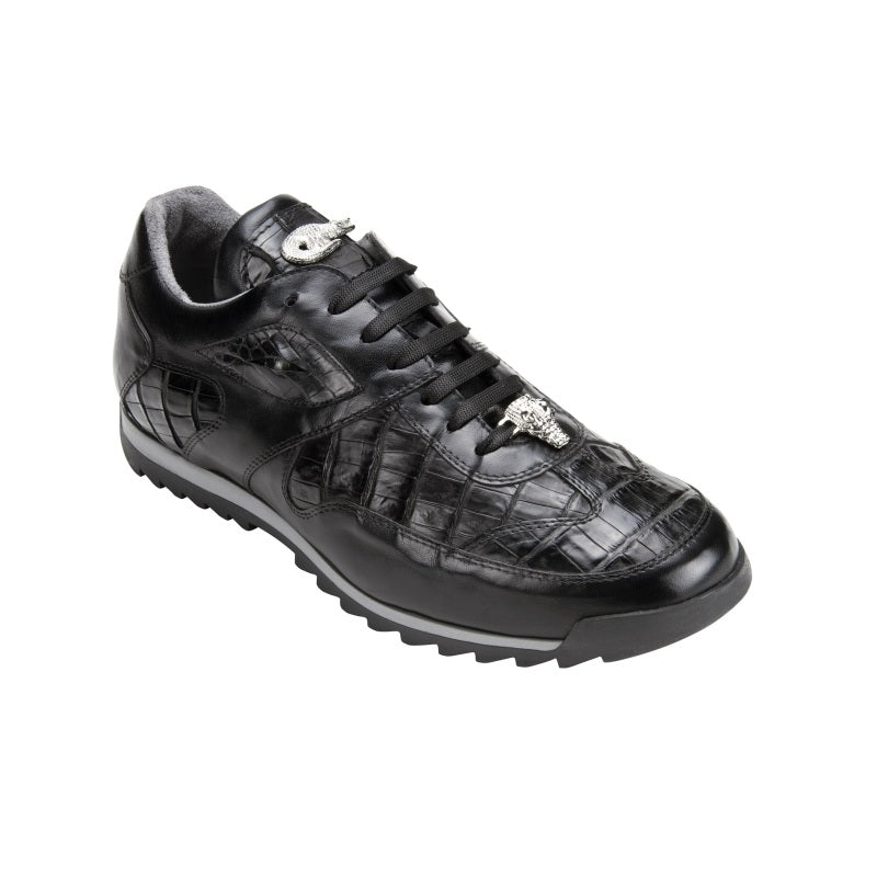 Belvedere Ferro Caiman & Calfskin Sneakers Black