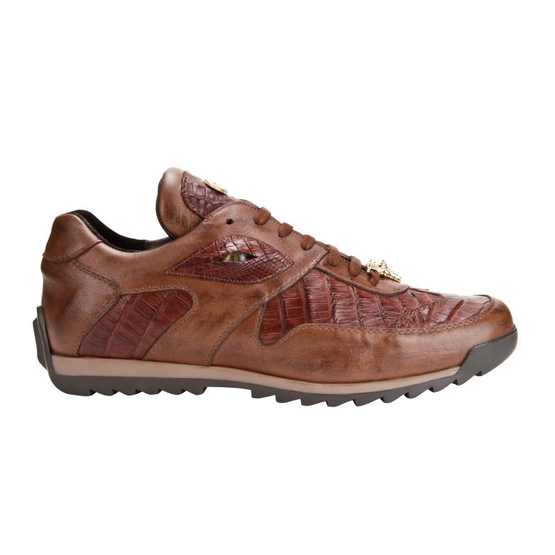 Belvedere Ferro Caiman & Calfskin Sneakers Cognac
