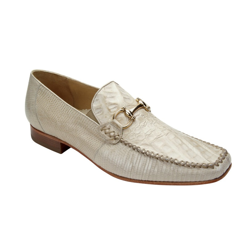 Belvedere Italo Crocodile & Lizard Bit Loafers Bone